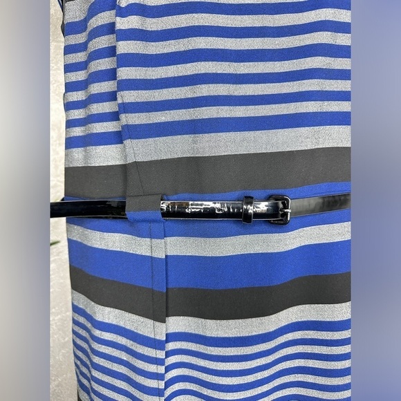 Calvin Klein Women’s Cap Sleeve Striped Belted Sheath Dress Multi Sz 18W - Picture 7 of 13